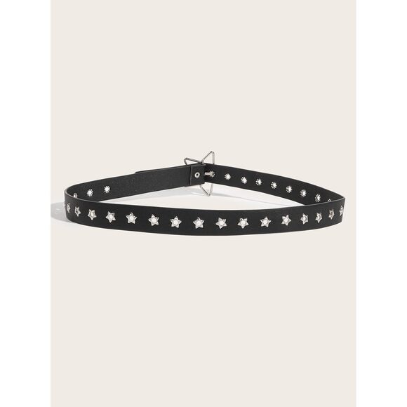 Women's Double Grommet Pu Leather Belt Punk Buckle Waist Belts Black Star 40.2💓 - Picture 3 of 4